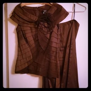 Brown layered formal top w/ matching trumpet skirt